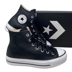 Converse Chuck Lift Platform High Top Leather Black Women Size Sneakers 561675C